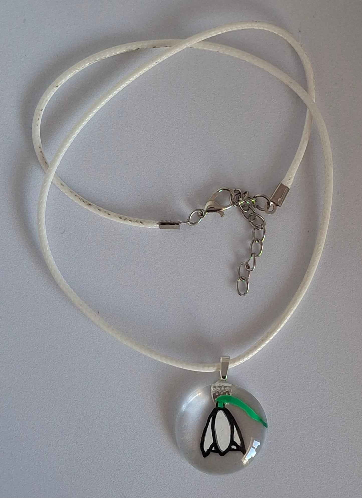 Snowdrop Hand Painted Glass Stone Pendant
