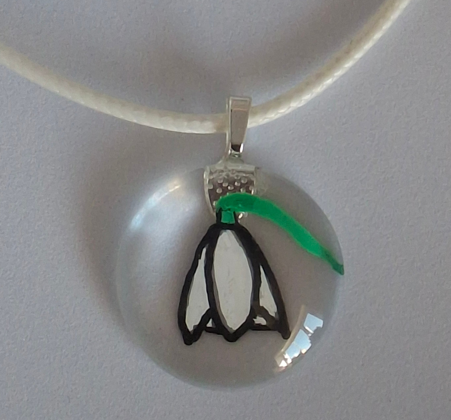Snowdrop Hand Painted Glass Stone Pendant