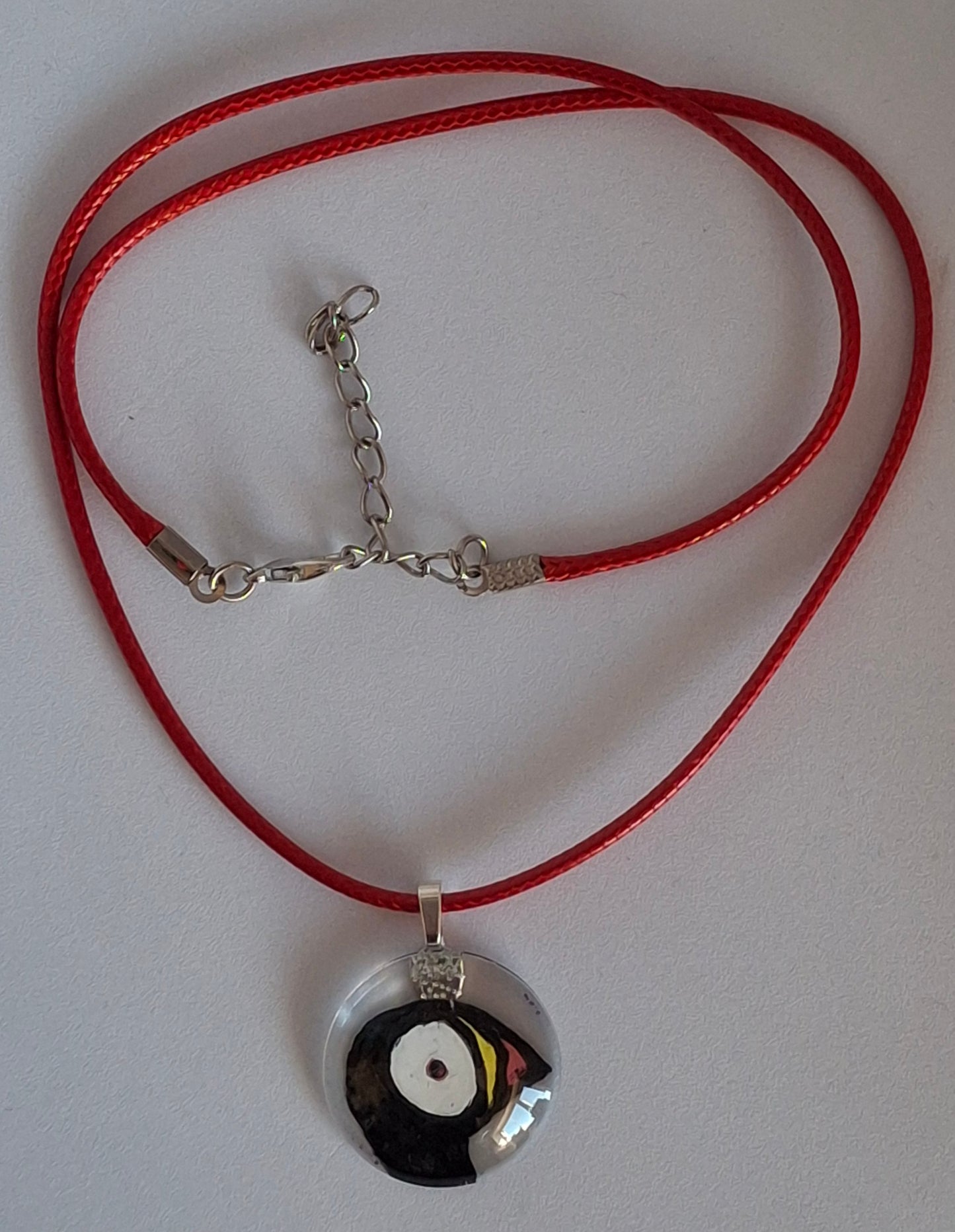 Puffin Hand Painted Glass Stone Pendant