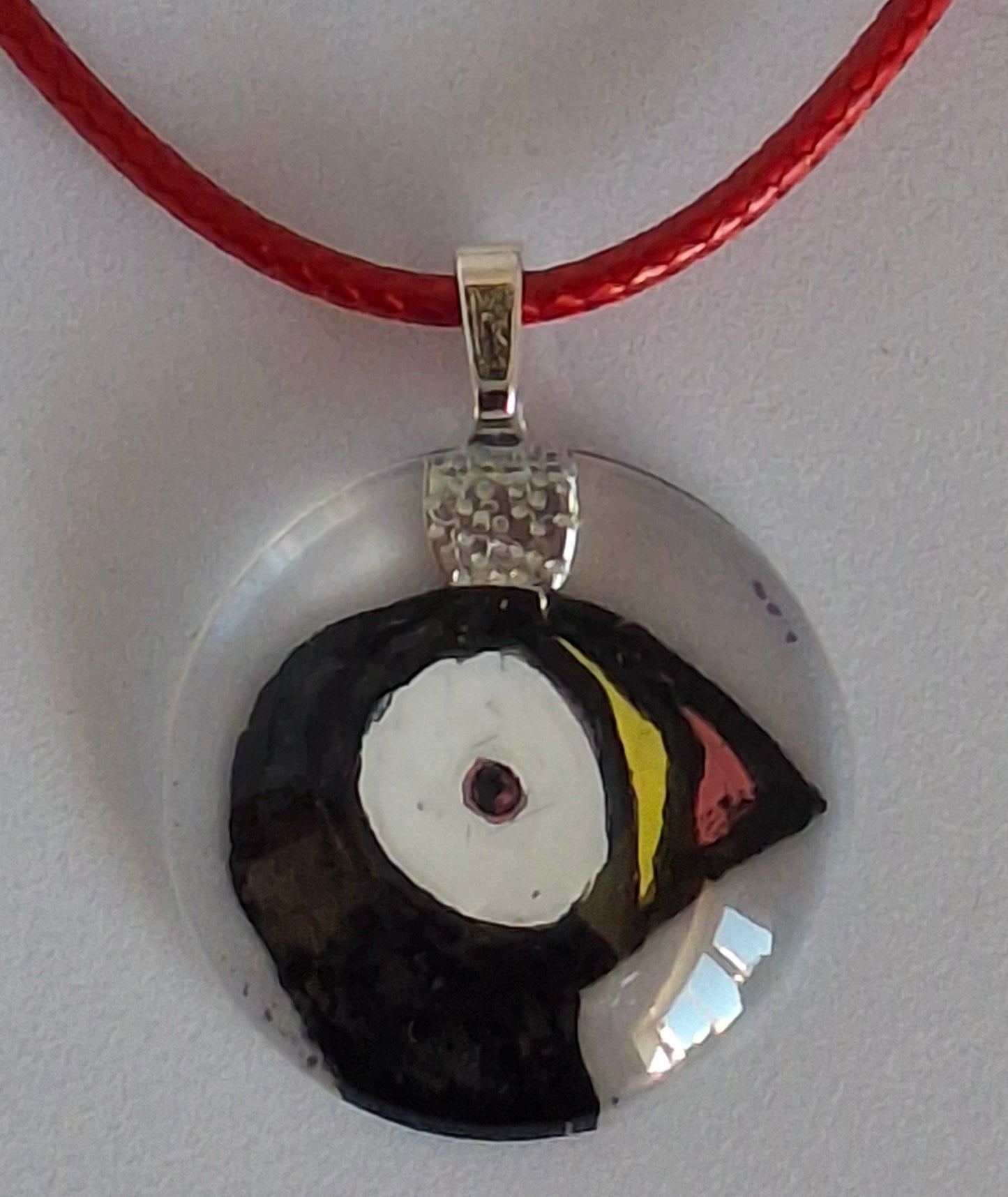 Puffin Hand Painted Glass Stone Pendant