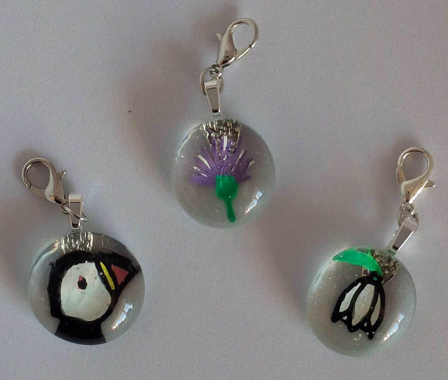 Hand Painted Glass Bag Charms - Choice of 3 Designs