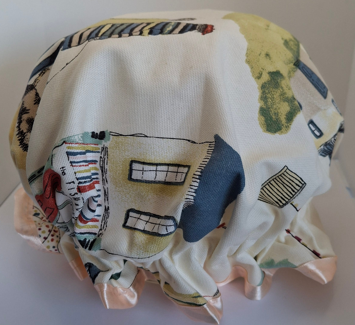 Shower Cap - Town Scene - Peach Trim