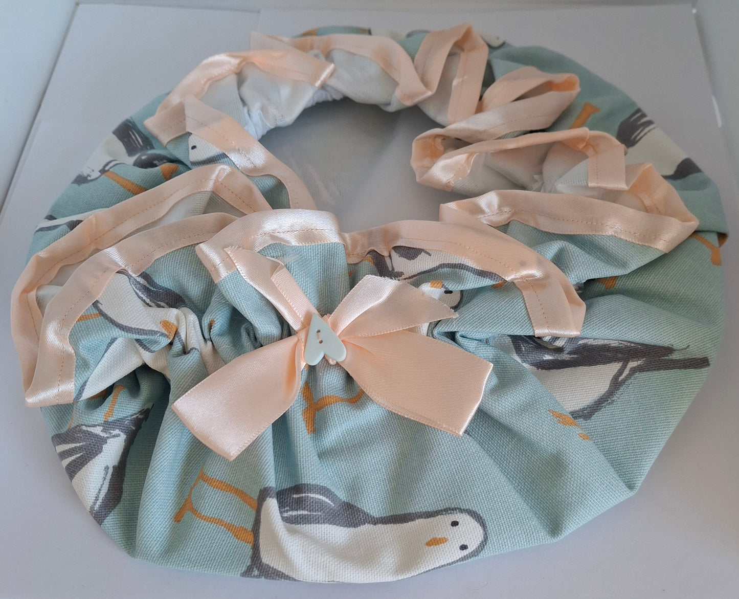 Shower Cap - Funky Seagulls - Peach Trim