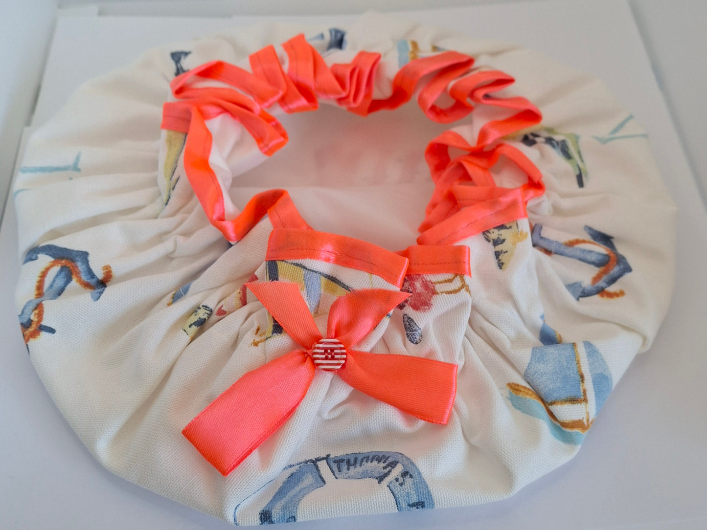 Shower Cap - Nautical - Salmon Pink Trim