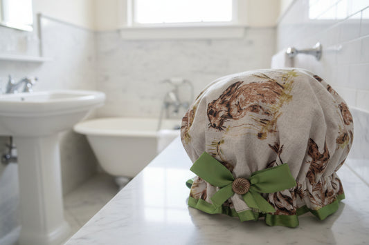 Shower Cap - Hares - Green Trim