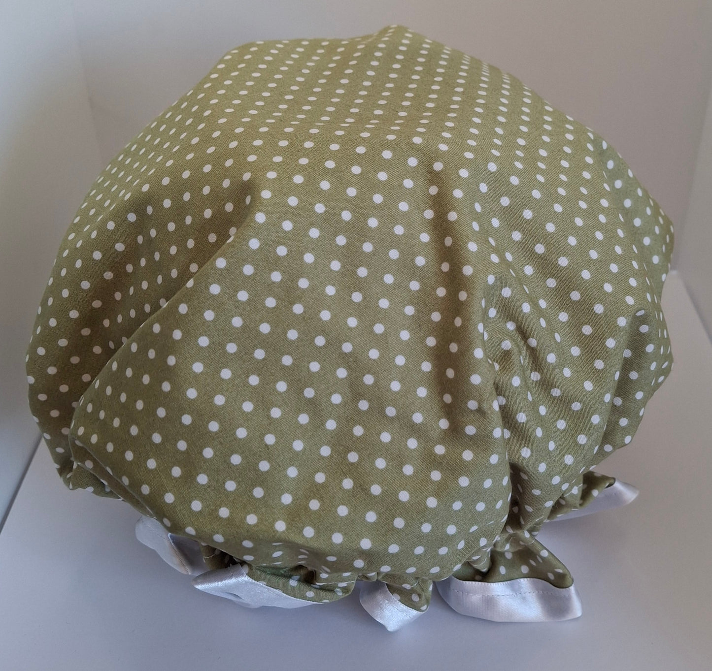 Shower Cap - Green Polka Dot - White Trim