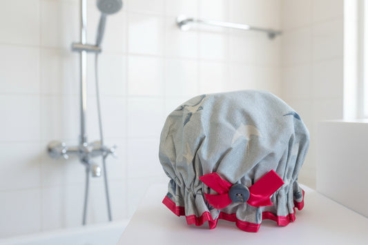 Shower Cap - Swallows - Pink Trim