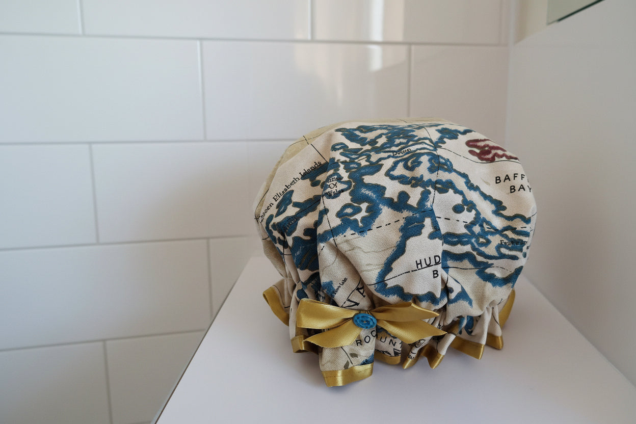 Shower Cap - Map - Gold Trim