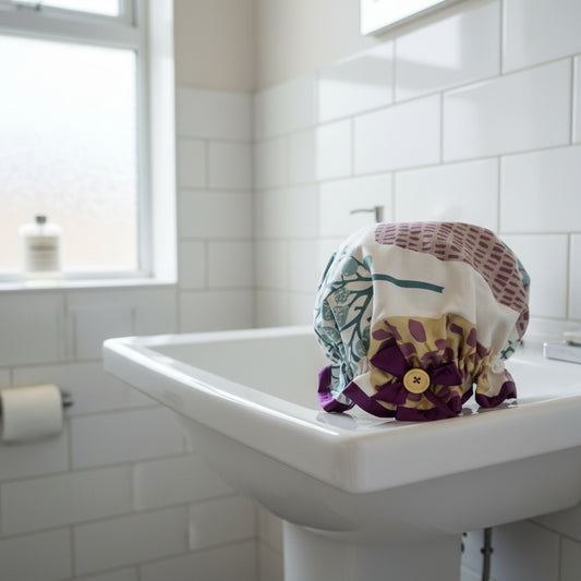 Shower Cap - Bright Trees - Purple Trim