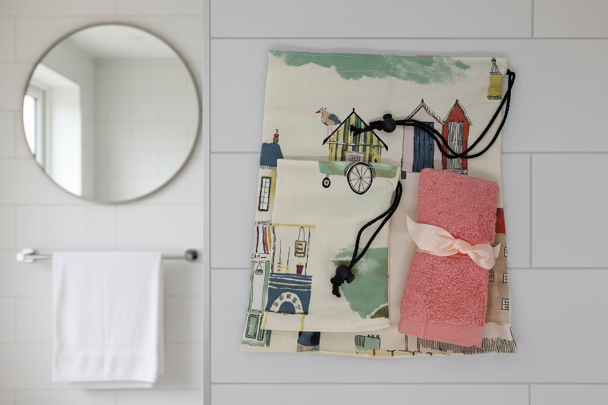 Wash Bag Set - Town Scene - Peach