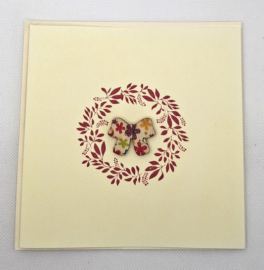 Wreath Bow Button Card - Choice of Colours