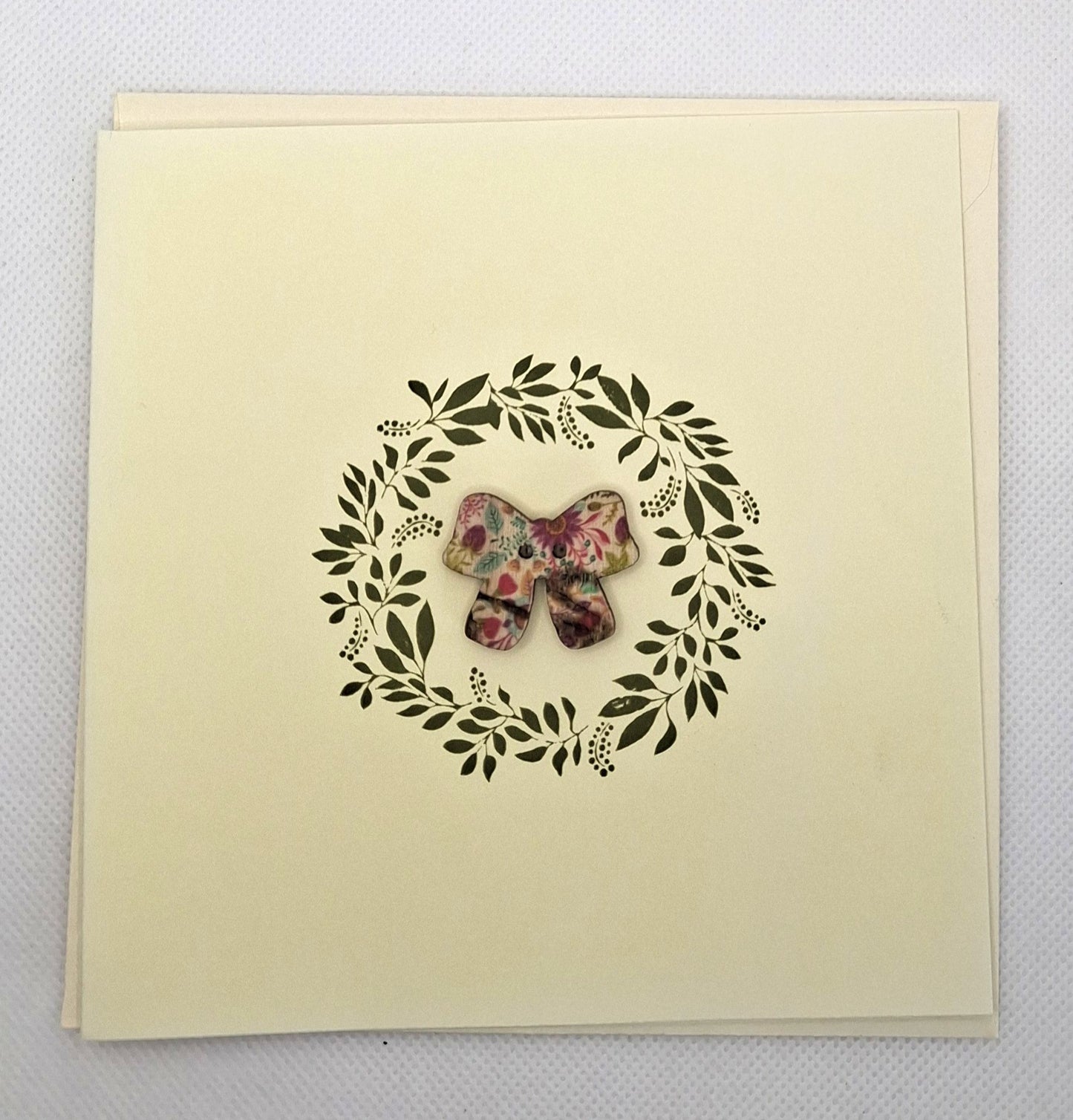 Wreath Bow Button Card - Choice of Colours