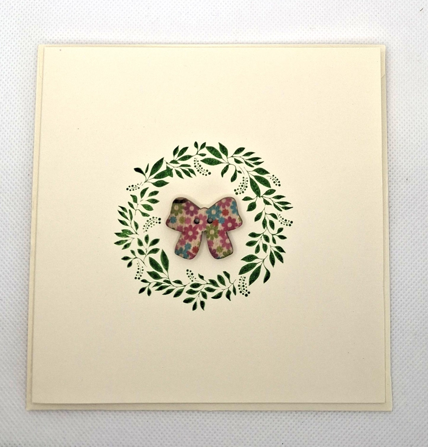 Wreath Bow Button Card - Choice of Colours