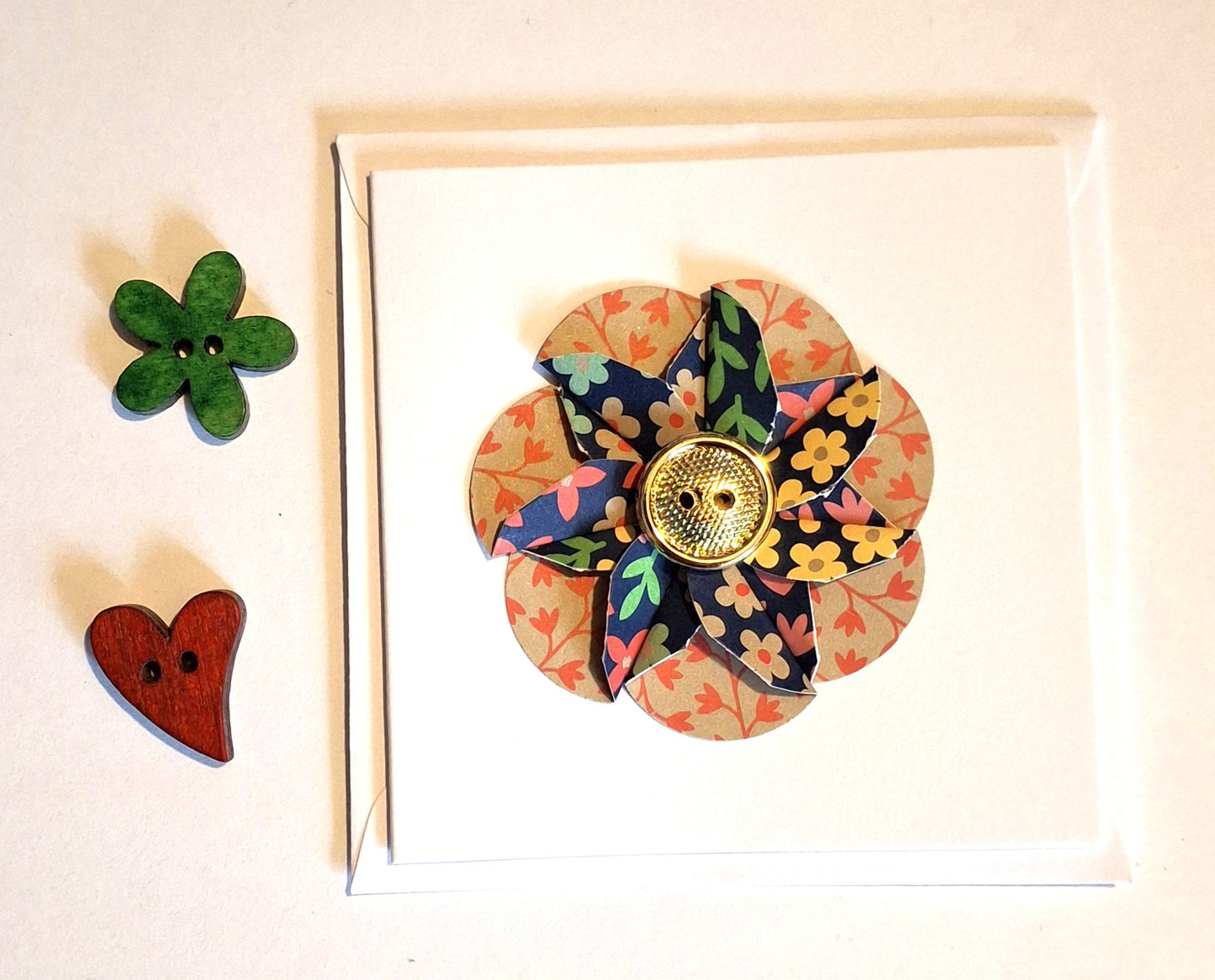Gold Button Flower Cards - Choice of Designs