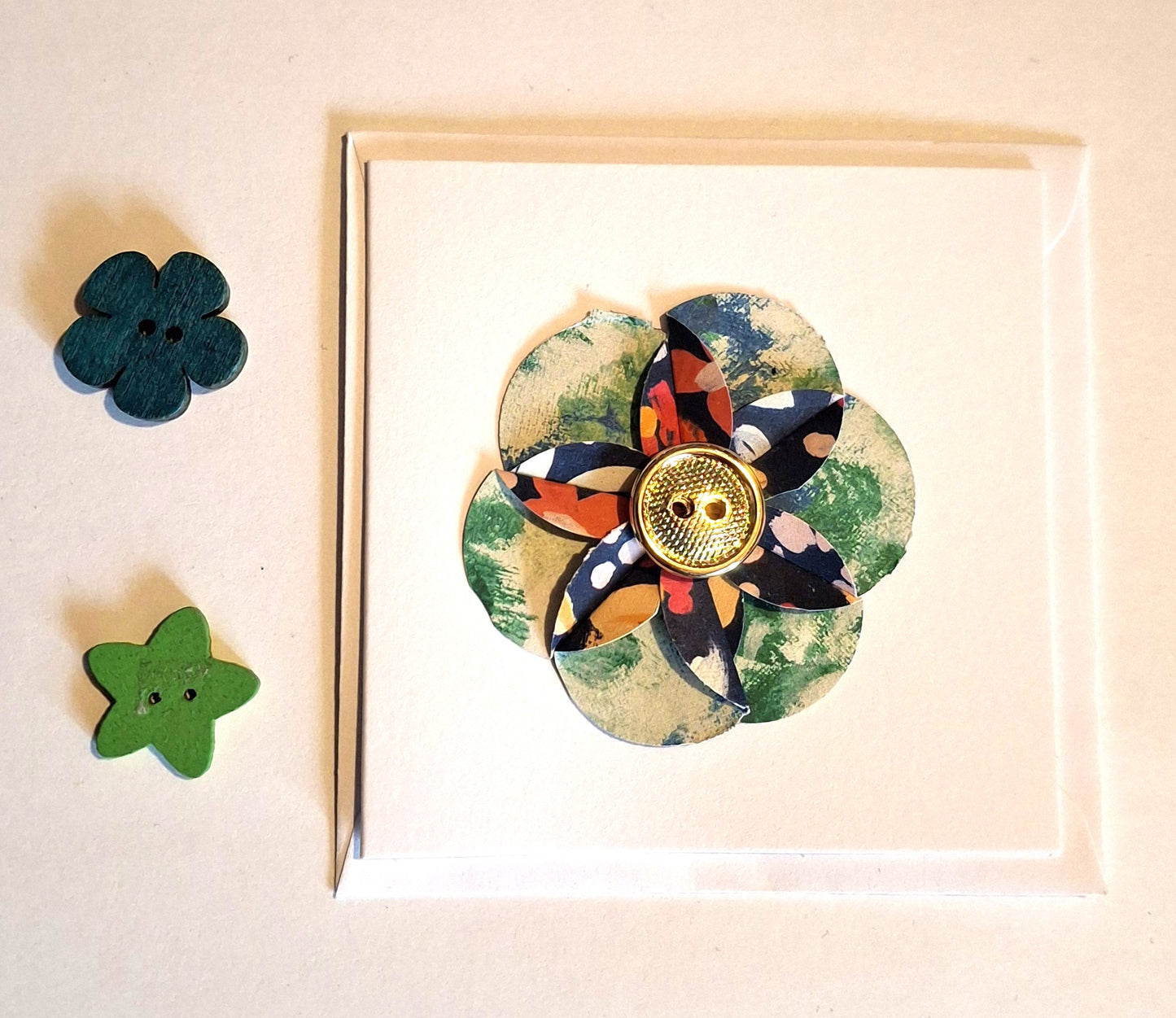 Gold Button Flower Cards - Choice of Designs