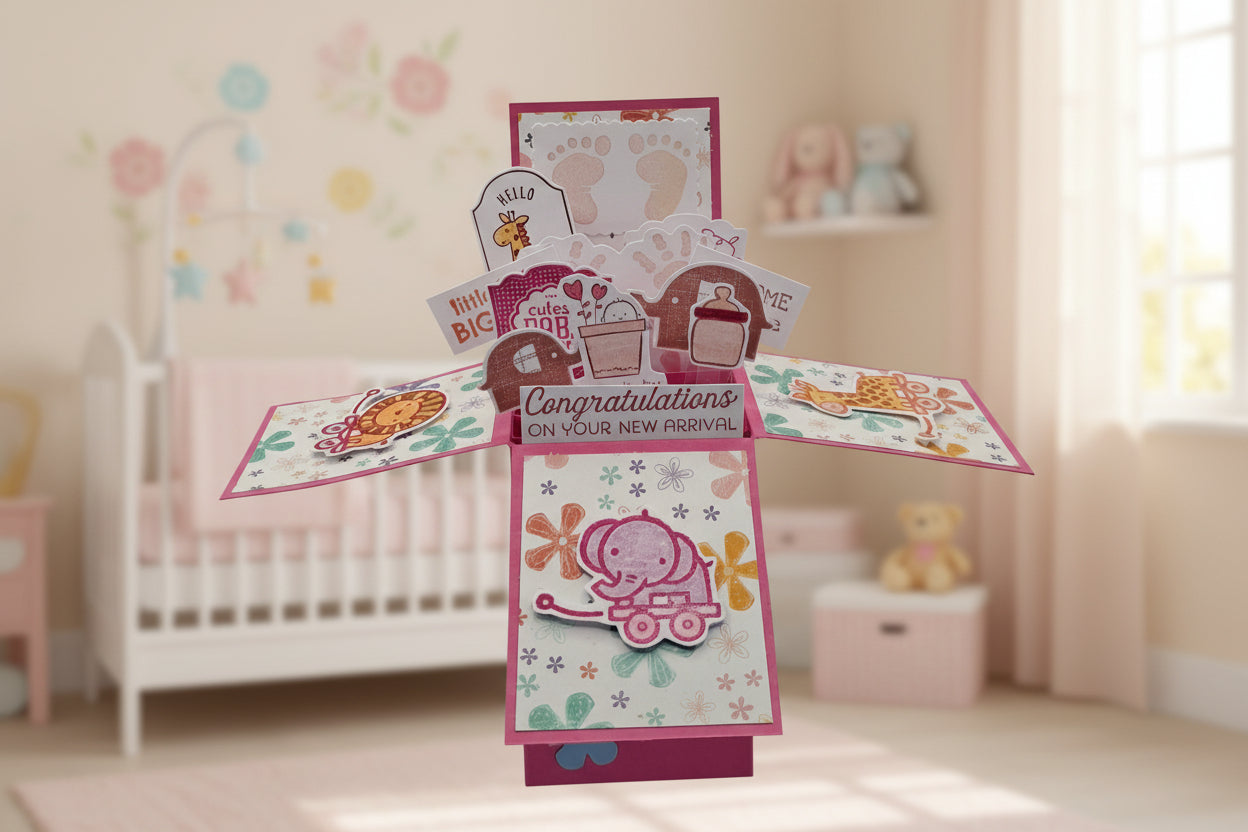 Pop-Up New Baby Card - Pink