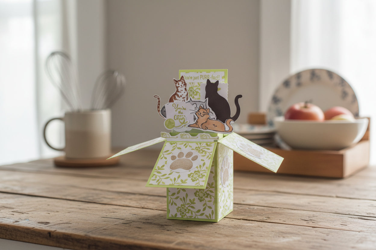 Pop-Up Cats Card - Lime