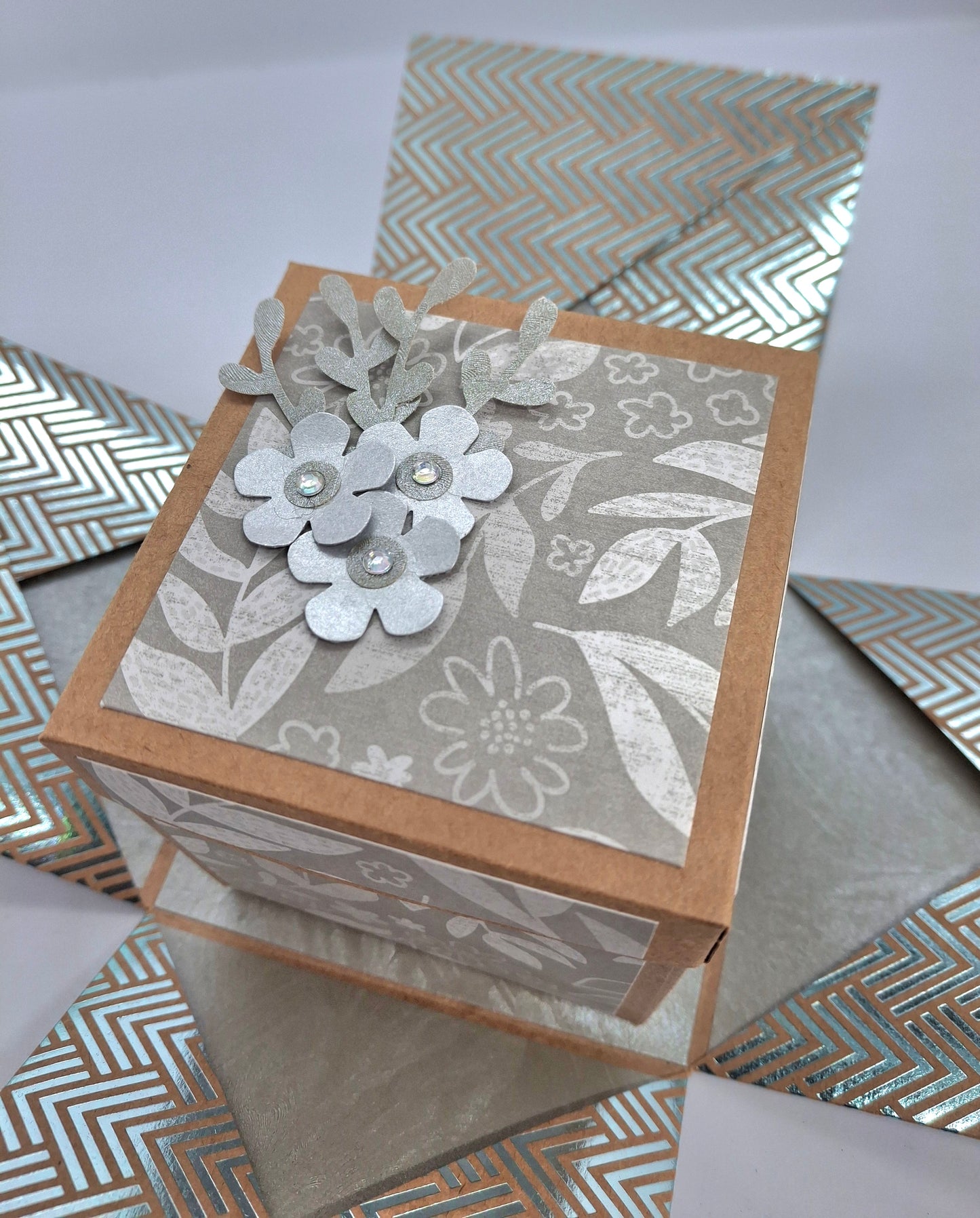 Large Explosion Box with Small Box Inside - Silver & Kraft