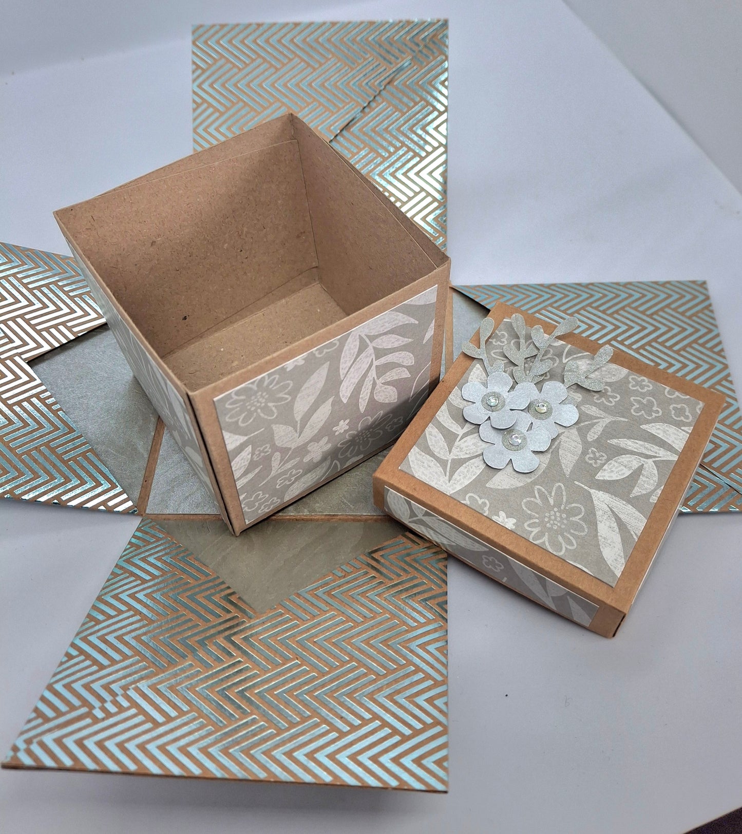 Large Explosion Box with Small Box Inside - Silver & Kraft