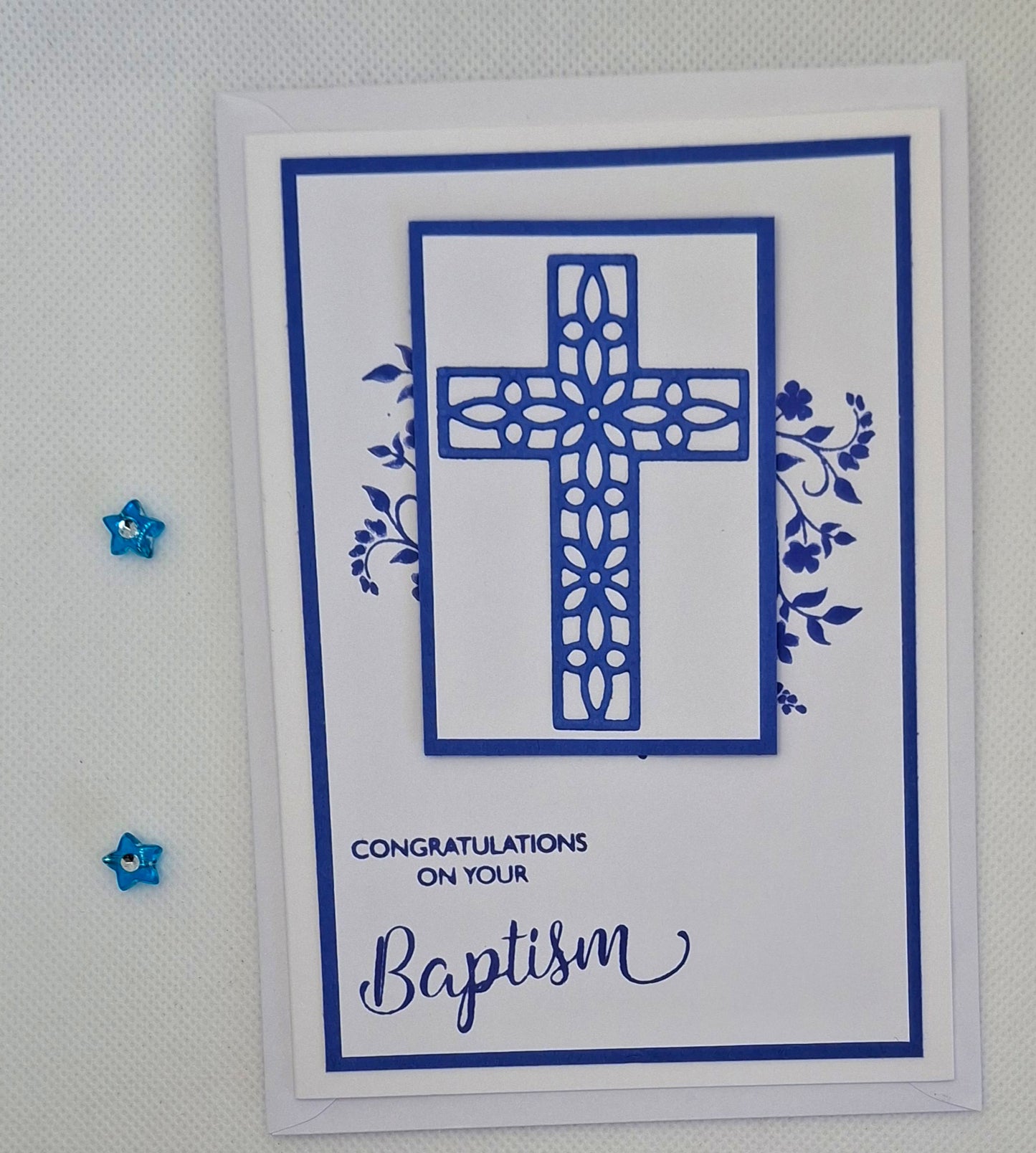 Baptism Card with Filagree Cross - Choice of 4 Colours