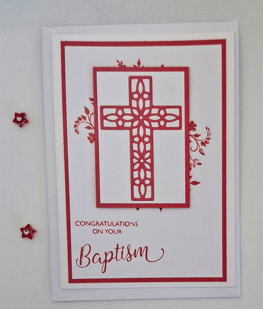 Baptism Card with Filagree Cross - Choice of 4 Colours