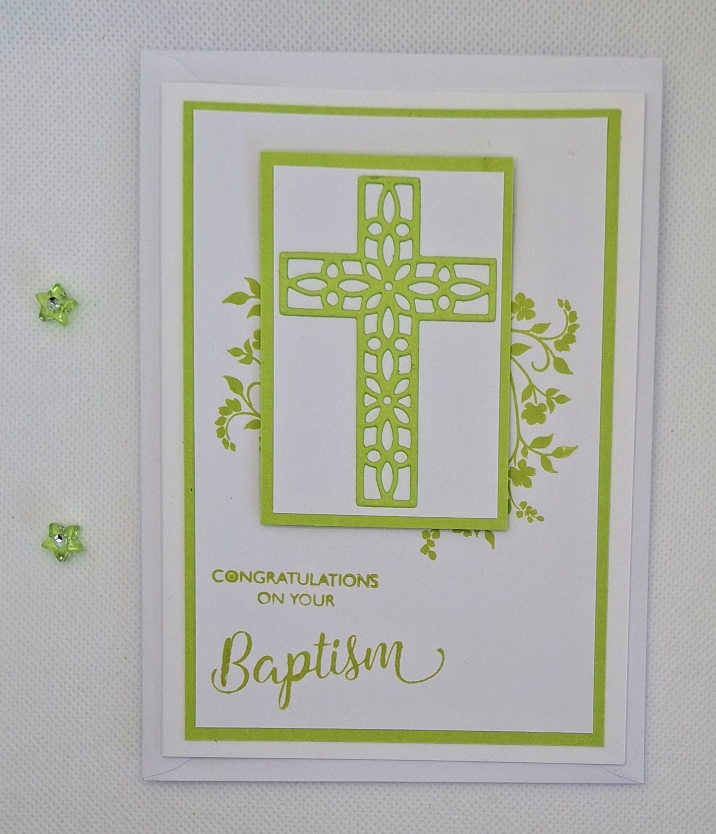 Baptism Card with Filagree Cross - Choice of 4 Colours