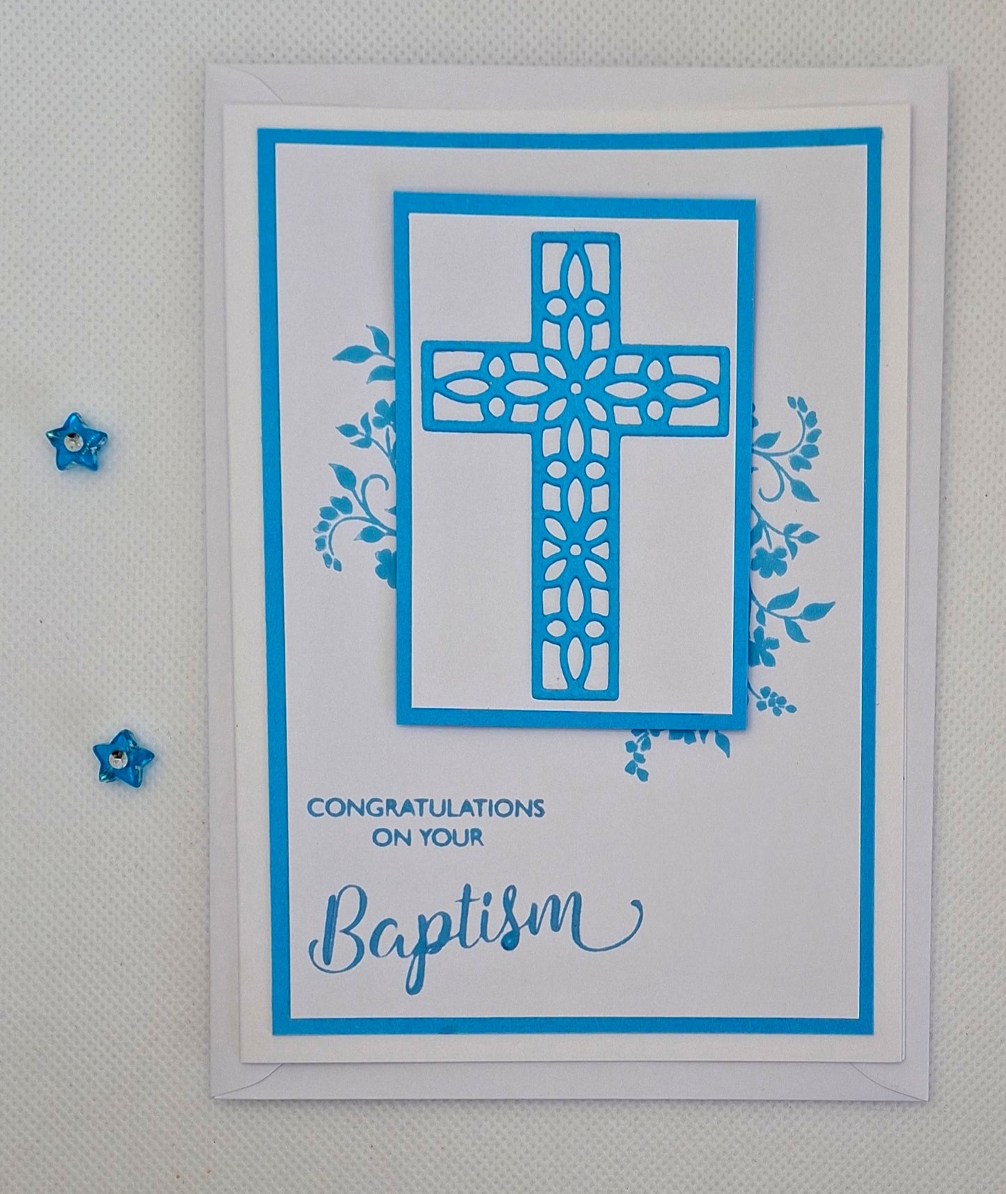 Baptism Card with Filagree Cross - Choice of 4 Colours