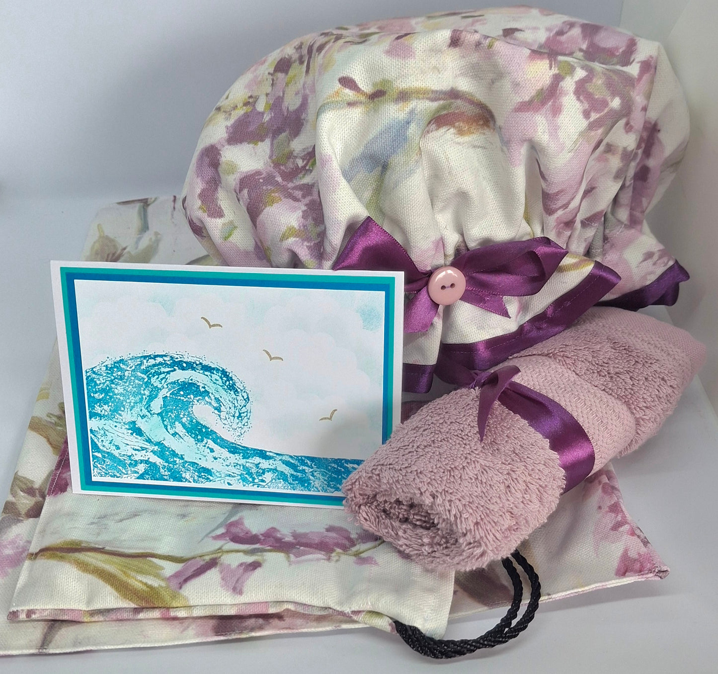 Soft Floral Shower Cap & Wash Bag Gift Set