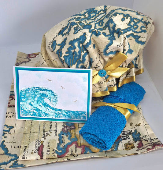 Map Shower Cap & Wash Bag Gift Set