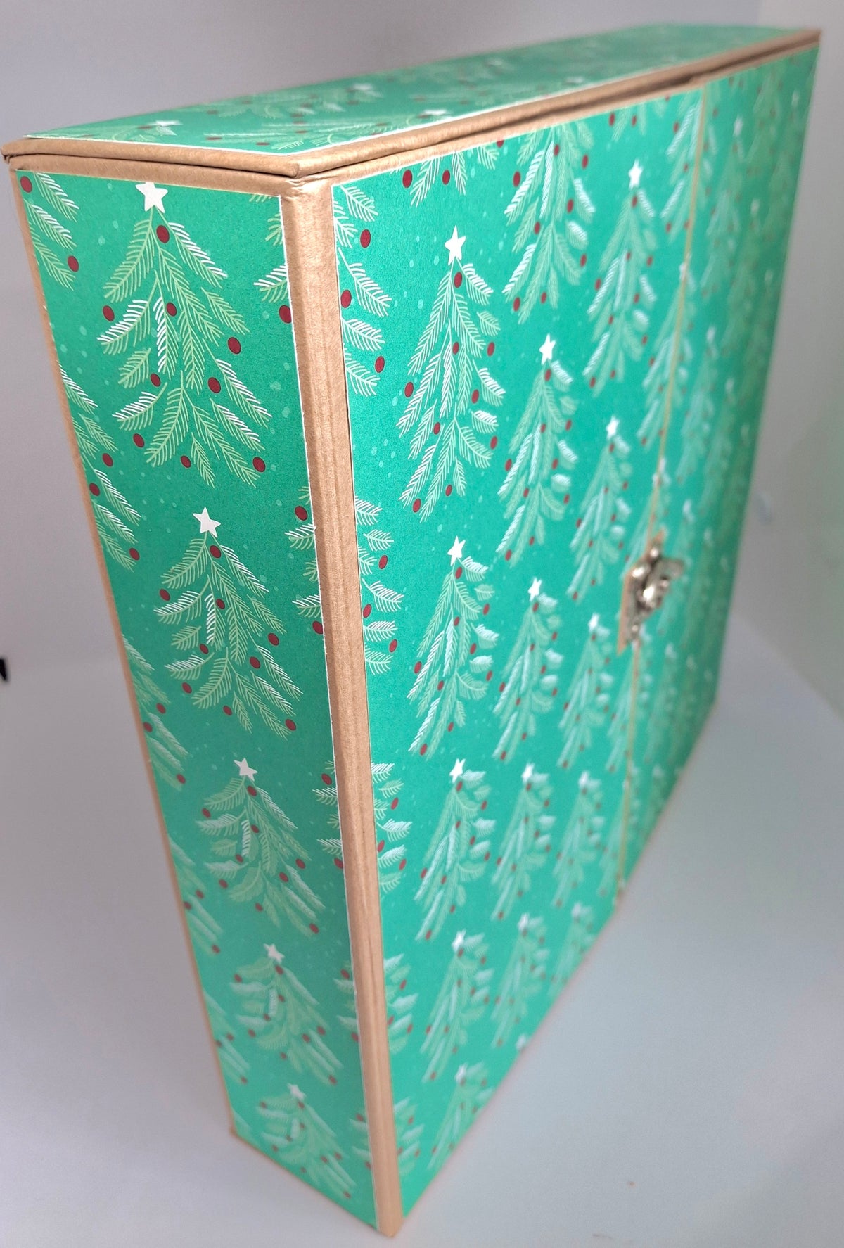 Luxury Green Christmas Tree & Holly Advent Calendar Box - 24 Individual Boxes