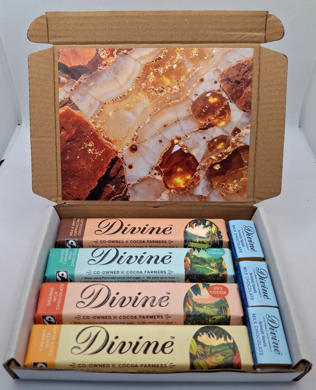 Copper & Gold Christmas Divine Chocolate Gift Box - 4 Bars & 6 Minis