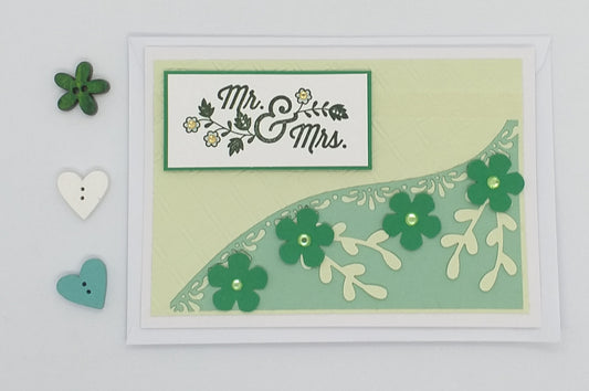 Mr & Mrs Wedding Card - Green Curved