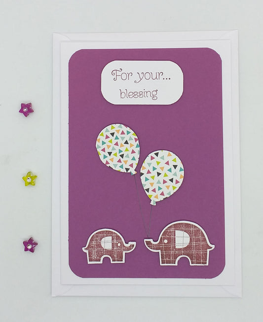 For Your Blessing Card- Elephants Purple