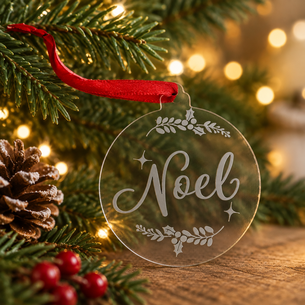 Noel Christmas disc decoration in a festive setting, first colour