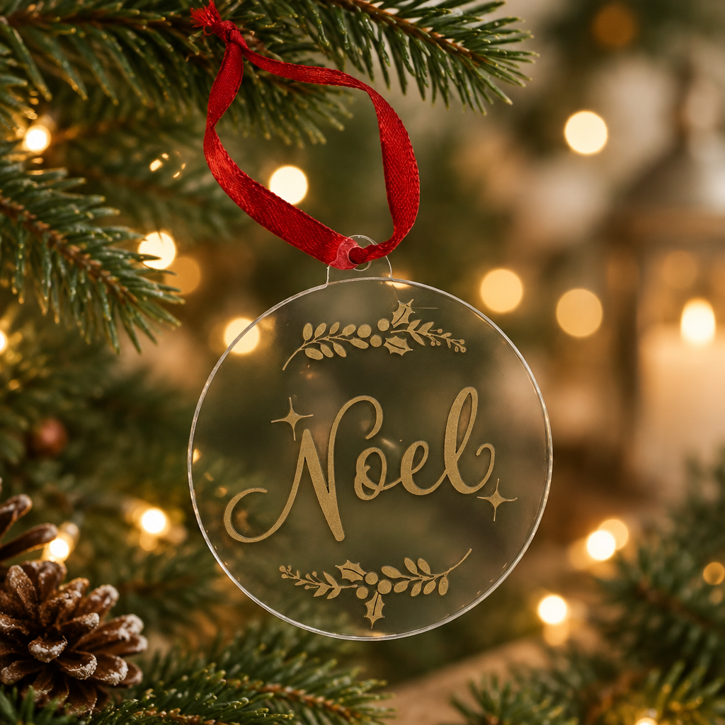 Noel Christmas disc decoration in a festive setting, second colour