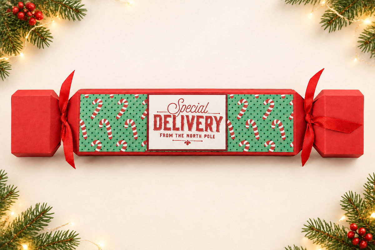 Festive red candy-cane cracker