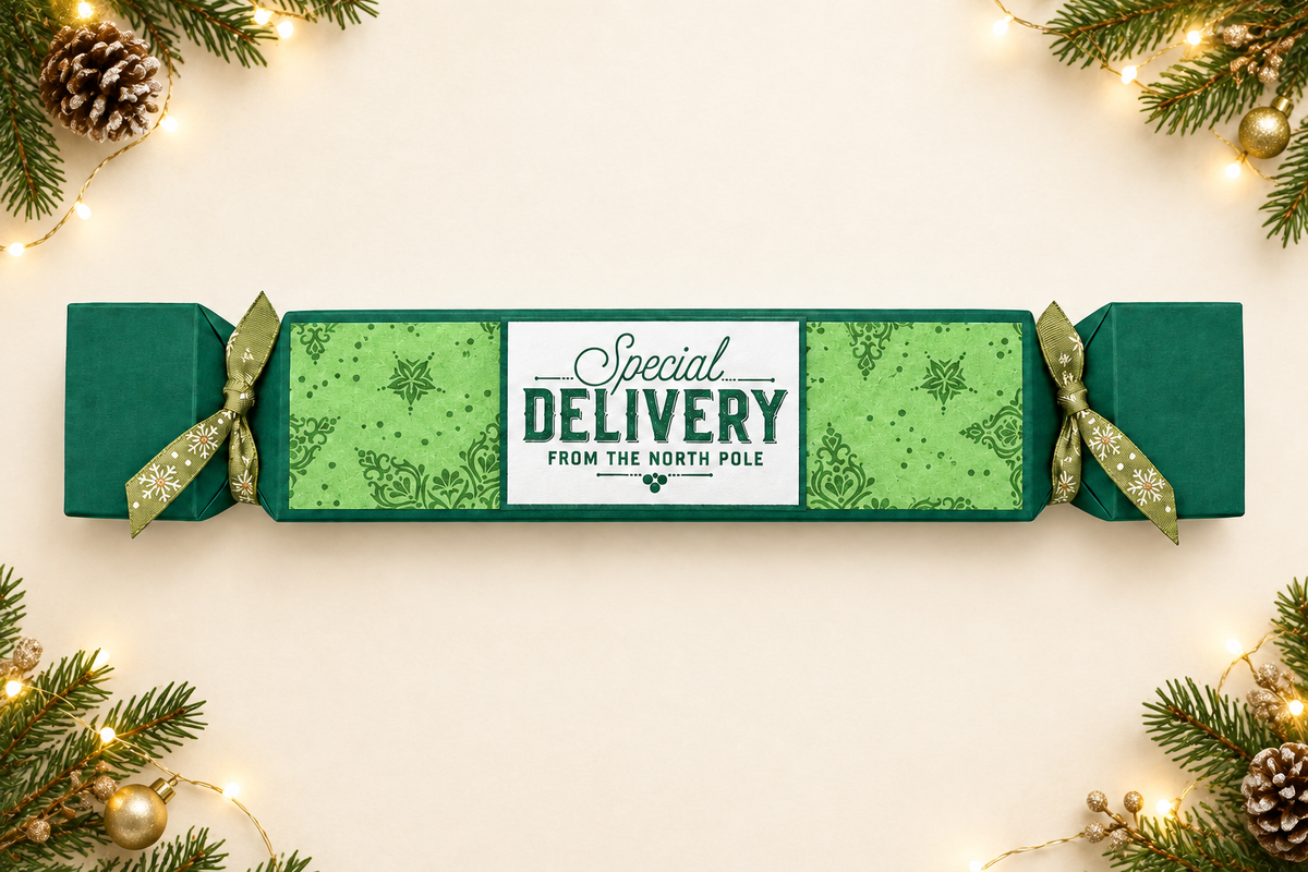 Festive green ornamental snowflake cracker