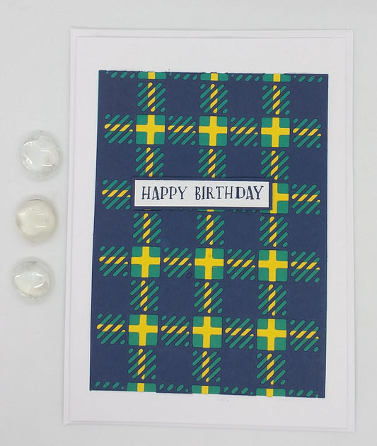 Large Birthday Card - Tartan - Blue & Green