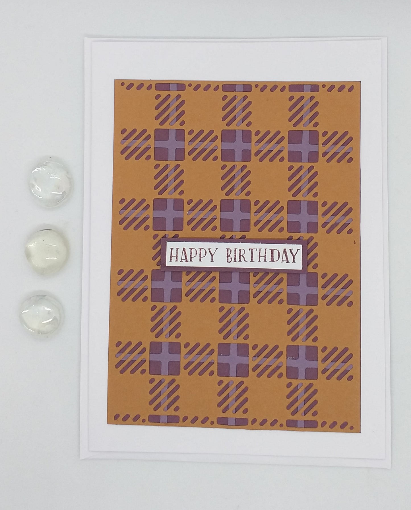Large Birthday Card - Tartan - Mustard & Wine