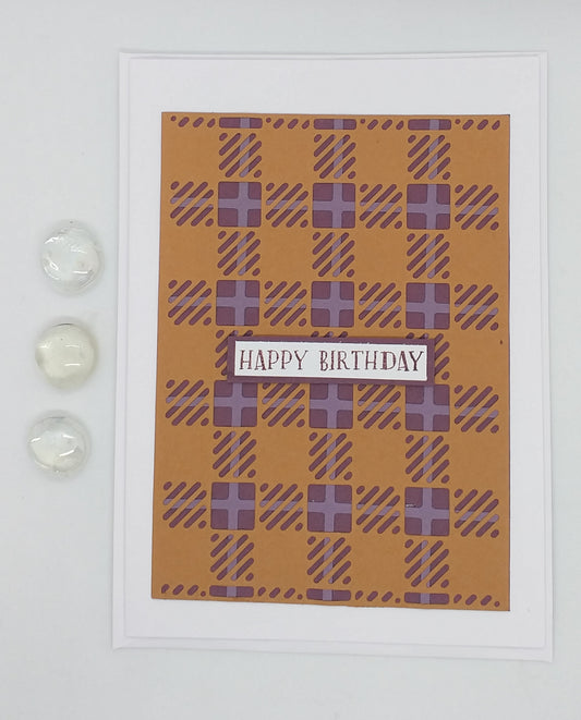 Large Birthday Card - Tartan - Mustard & Wine