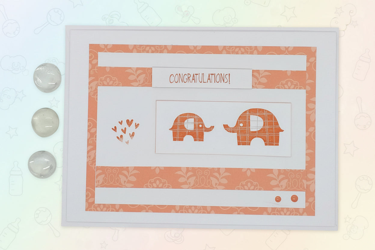 Large Congratulations New Baby Card - Elephants - Peach