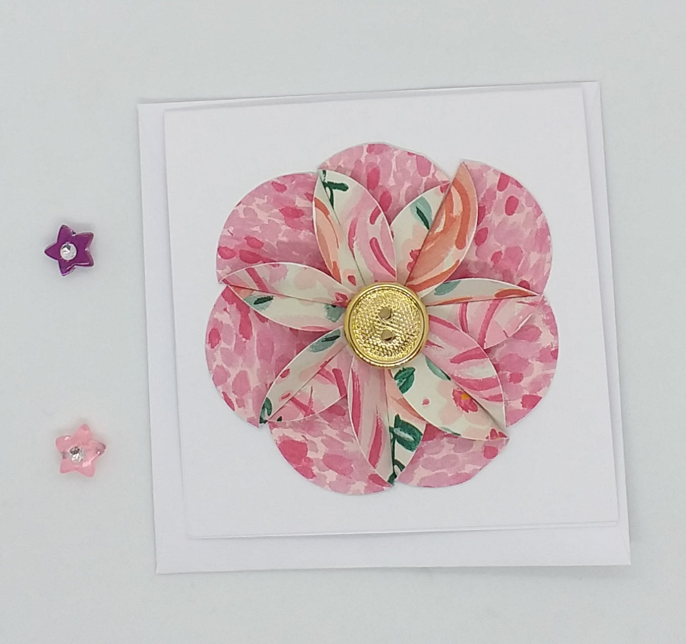 Gold Button Flower Cards - Choice of Designs