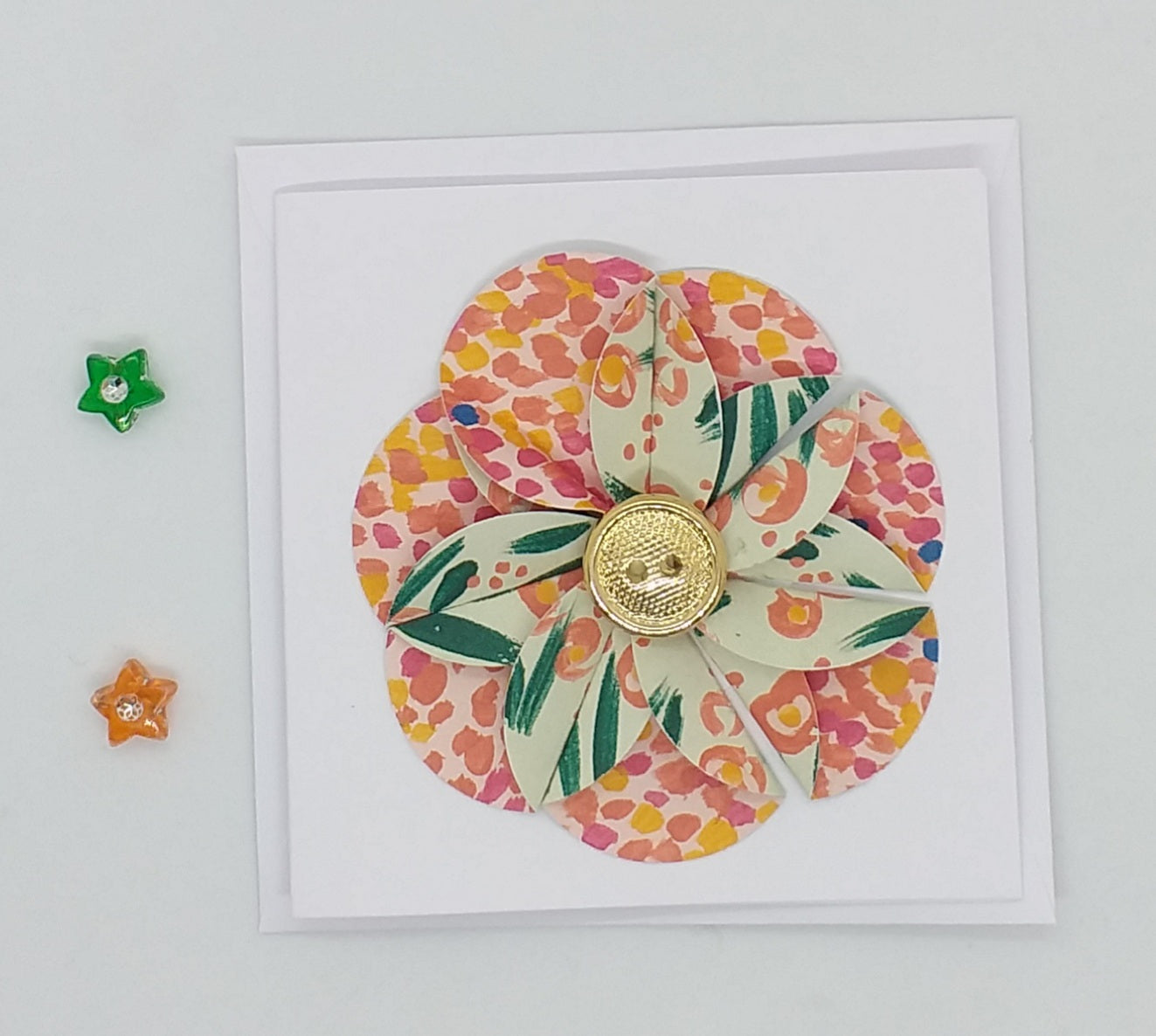 Gold Button Flower Cards - Choice of Designs