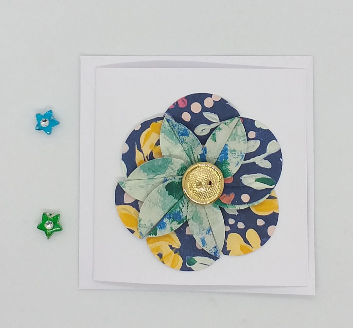 Gold Button Flower Cards - Choice of Designs