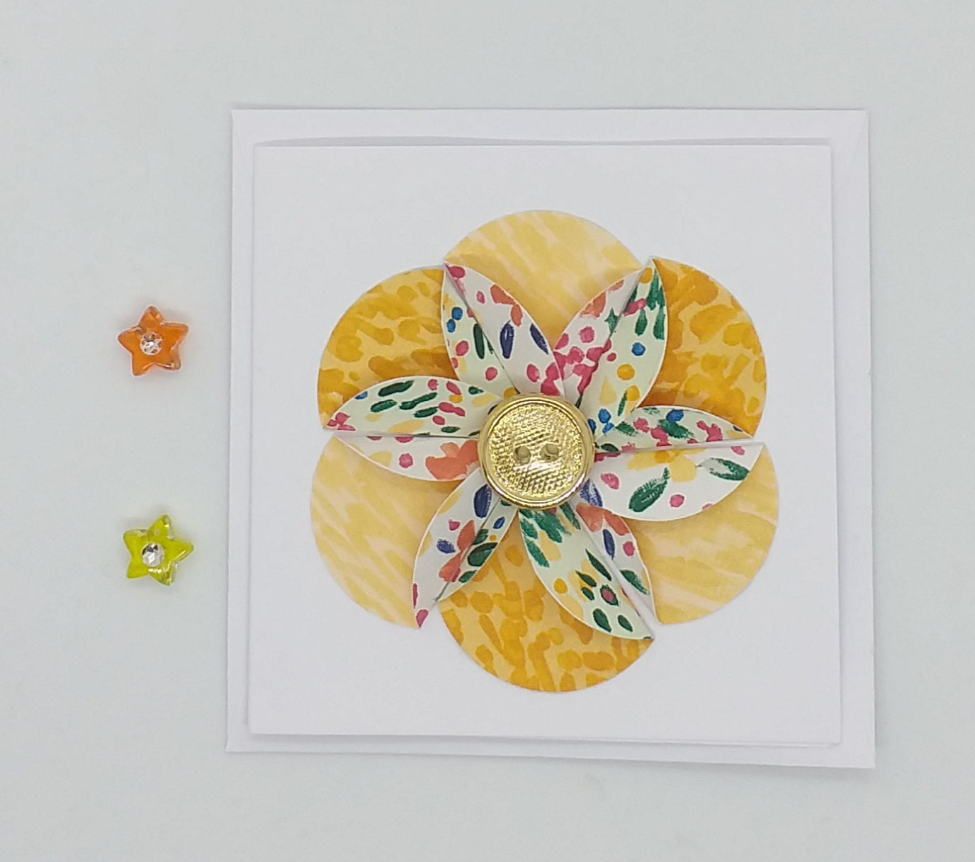 Gold Button Flower Cards - Choice of Designs