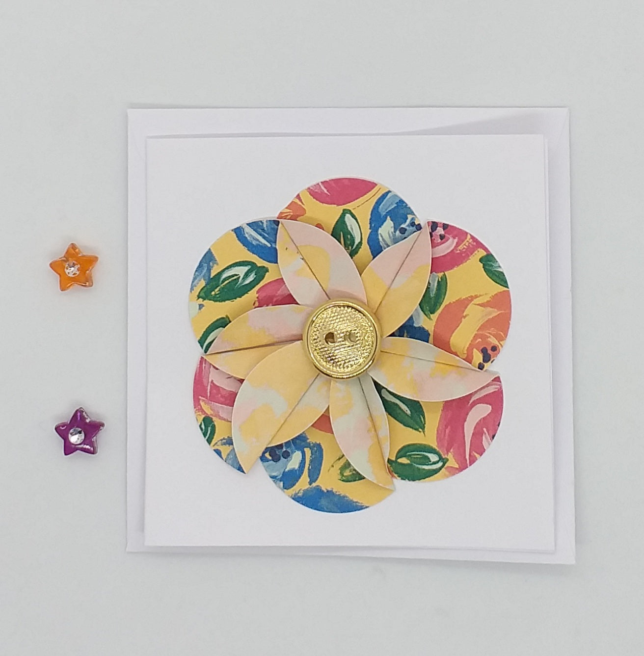 Gold Button Flower Cards - Choice of Designs